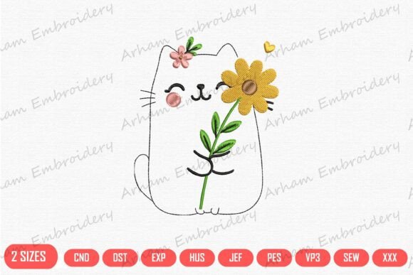 Flower Hug Cat: A Sweet, Stitch-Ready Embroidery Gem